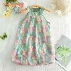 Bear Leader Summer 2024 New Girls Dress Round Sleeveless Flower Gauze kids clothes  kids dresses for girls  girls clothes