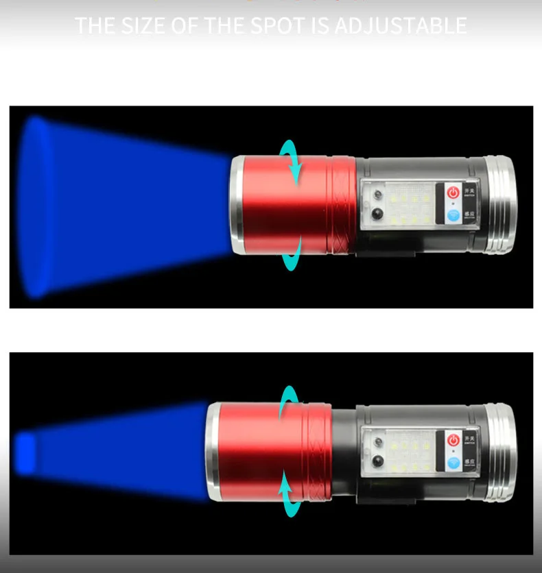 Lampe de poche très lumineuse pour la pêche de nuit, projecteur, chargement d\'appât, lumière violette et bleue, 5 sources de lumière