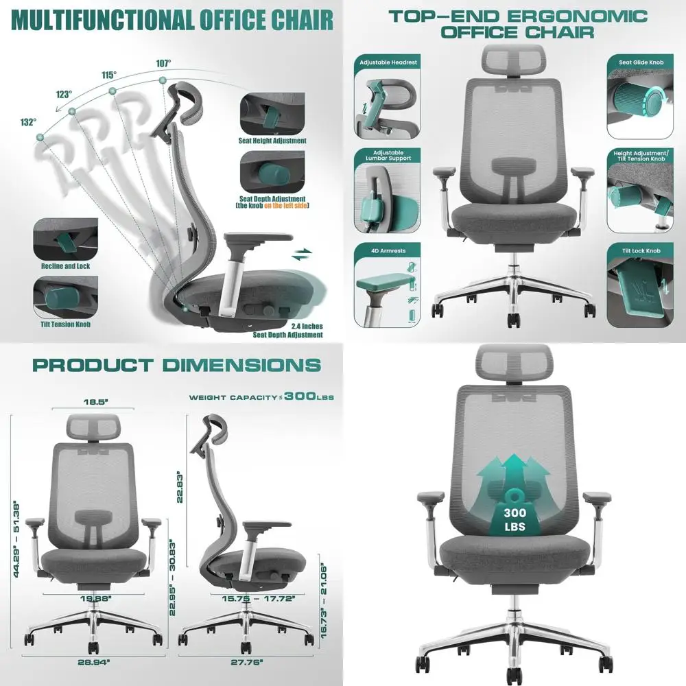 

Эргономичное офисное кресло с высокой спинкой из сетки, поясничной поддержкой, регулируемыми подлокотниками и выдвижным сиденьем для комфортной работы за компьютером