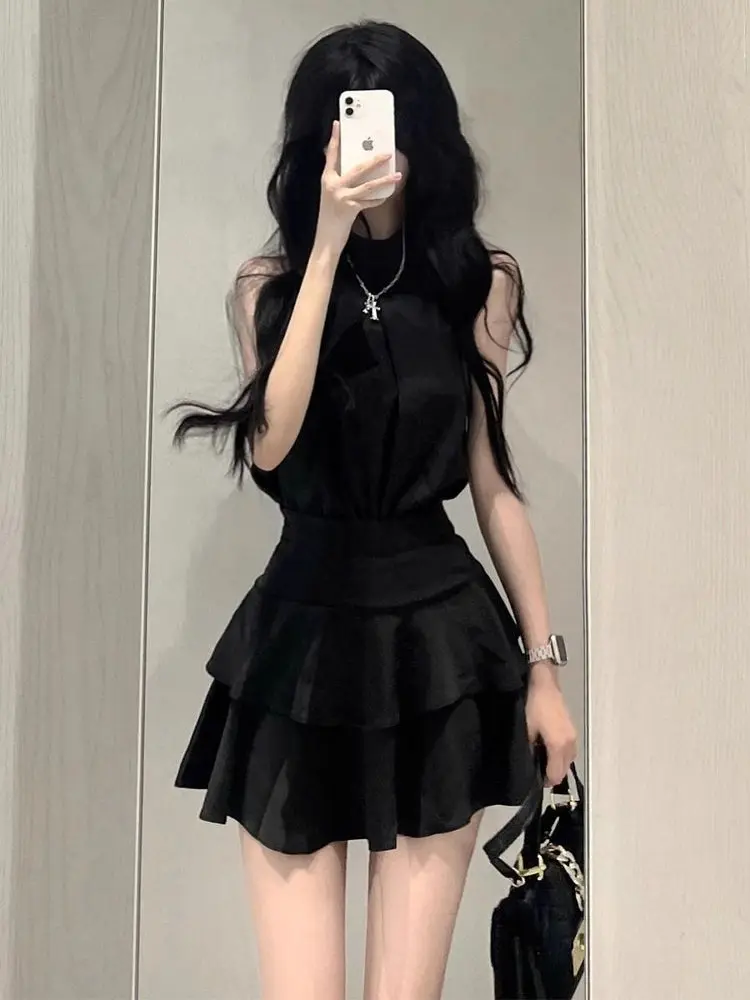 طقم تنورة صيفية رغبة نقية أنيقة حلوة وحارة، تنورة معلقة على شكل حرف O، طقم مكون من قطعتين