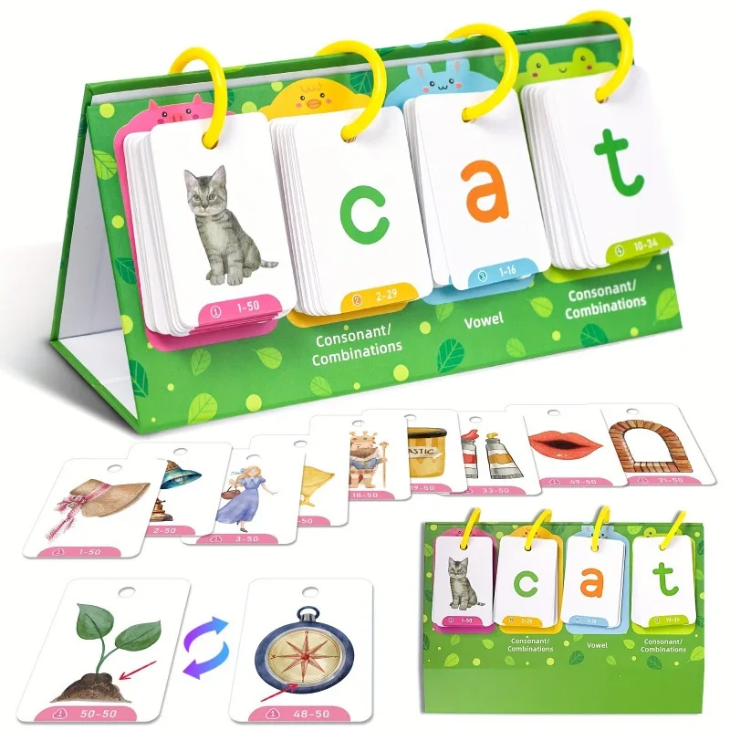 AotBlcer 129Pcs Word Builder Game - Flash Cards Set for Kids Ages 3-6 Sight Words Preschool Classroom Phonics Learning Card