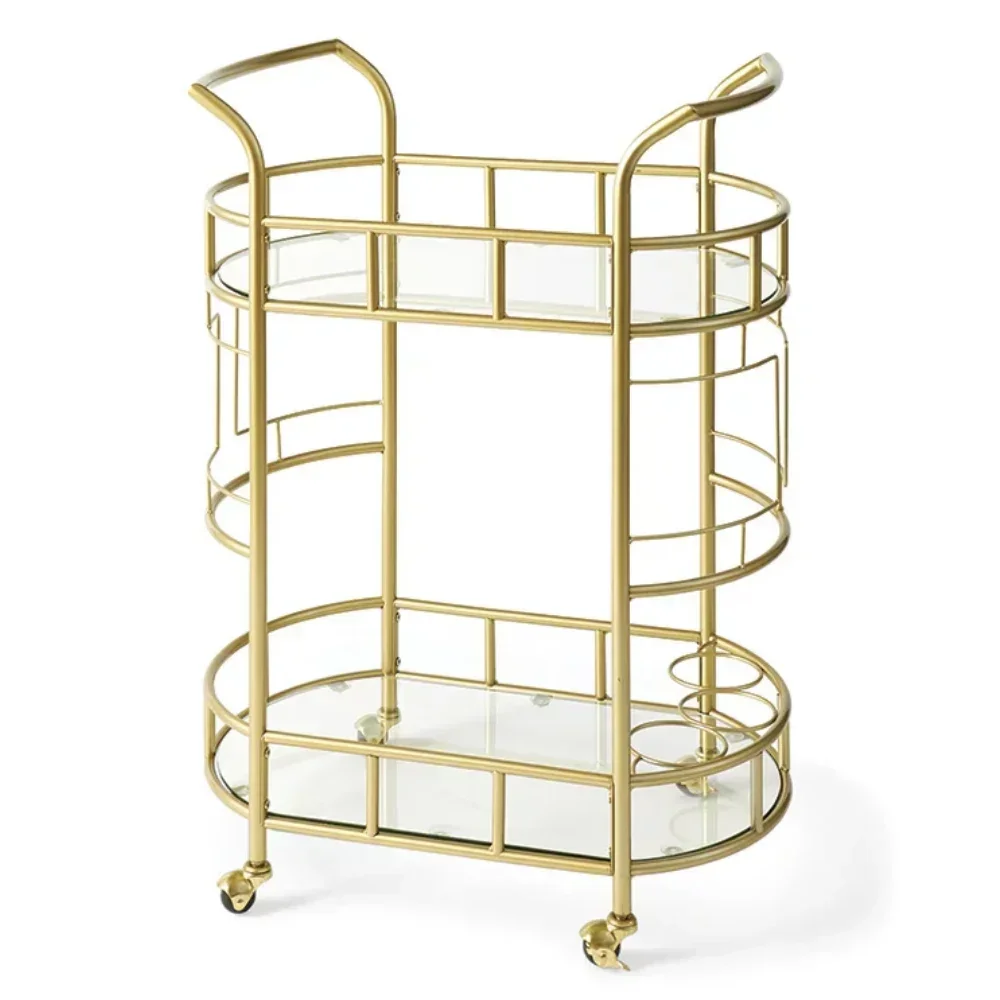 

Gardens Fitzgerald Bar Cart with Matte Gold Metal Finish 2-Tiers Kitchen Storage Shelves Cute Shelves