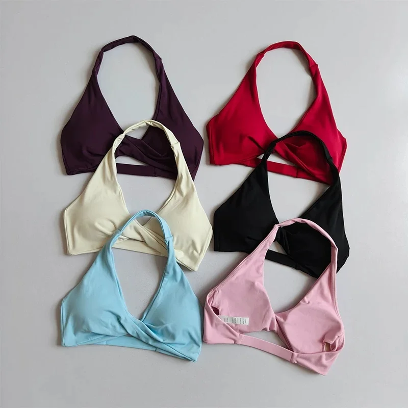 Damen-Sport-BH mit V-Ausschnitt und Halterneck, ultra-elastisch, mit Polsterung, offenem Rücken, Fitness-Tanktop für Yoga, Workout und Activewear – Detail 17