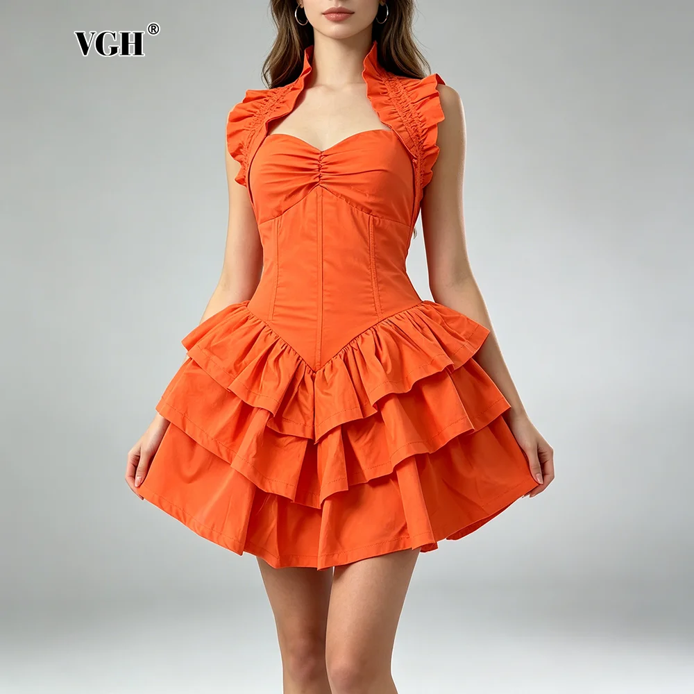 

Женское мини-платье VGH в уличном стиле, оранжевое, с рюшами, на бретельках, без рукавов, с завышенной талией, А-силуэт, для дня рождения и вечеринок