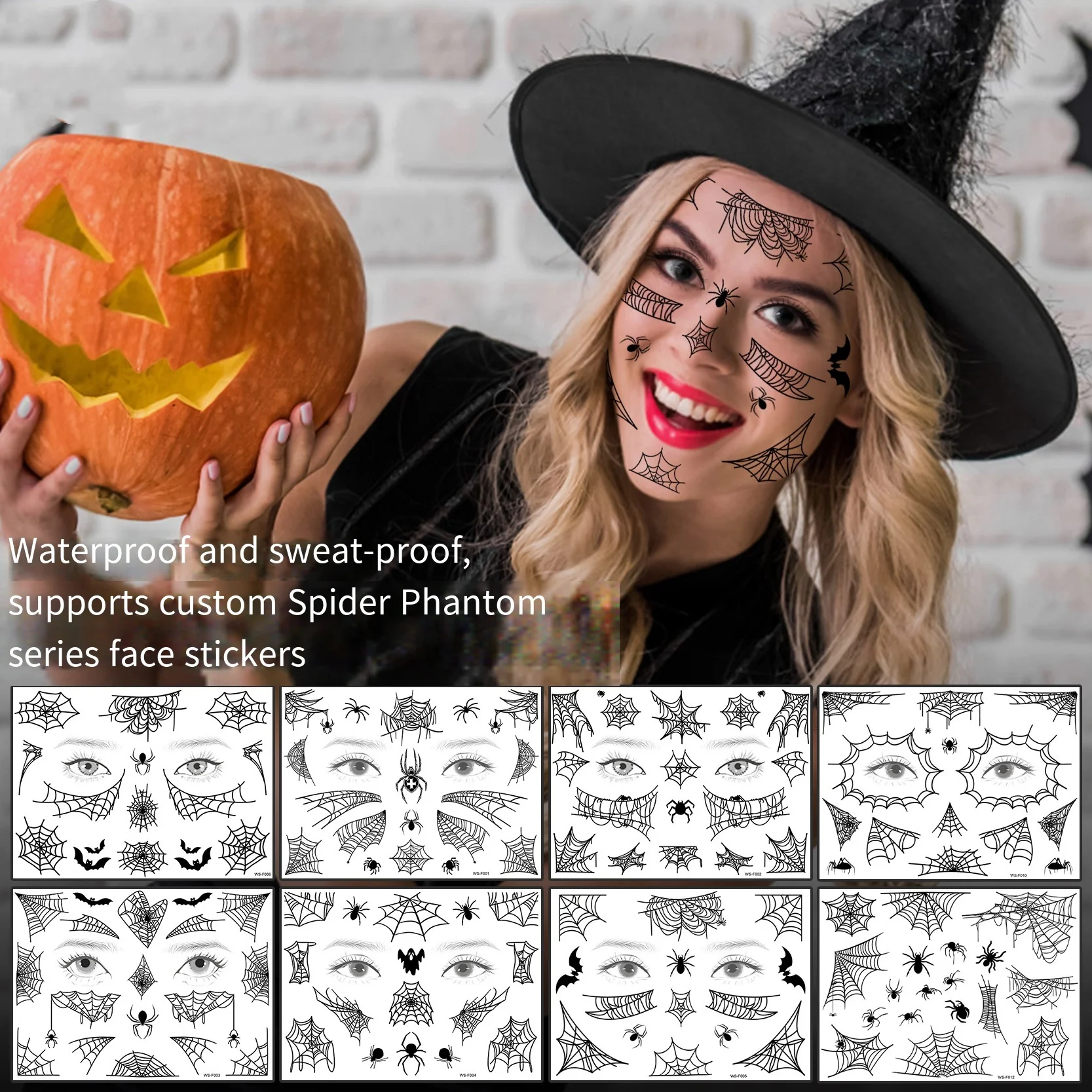 

12pcs Halloween Spider Web Temporary Tattoo Day of The Dead Face Makeup Waterproof False Tattoos Body Art Cosplay Party Decals