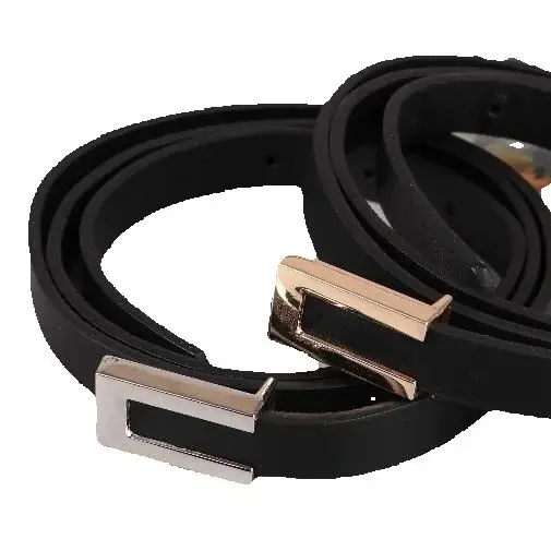 女性薄型ベルトブラックゴールドシルバーメタルバックルベルト PU カジュアルレザーウエストベルトズボンドレス装飾ウエストバンド