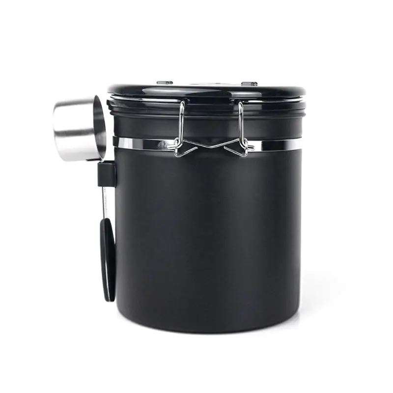 ABDD HOT  Coffee Bean Sealed Can 304 Stainless Steel Tea Dried Fruit Storage Can with Spoon 1.2L