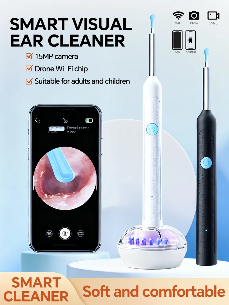 

2025 Hot Selling Visual ear pick Android and iOS compatible 15MP HD camera Waterproof soft silicone Ear care