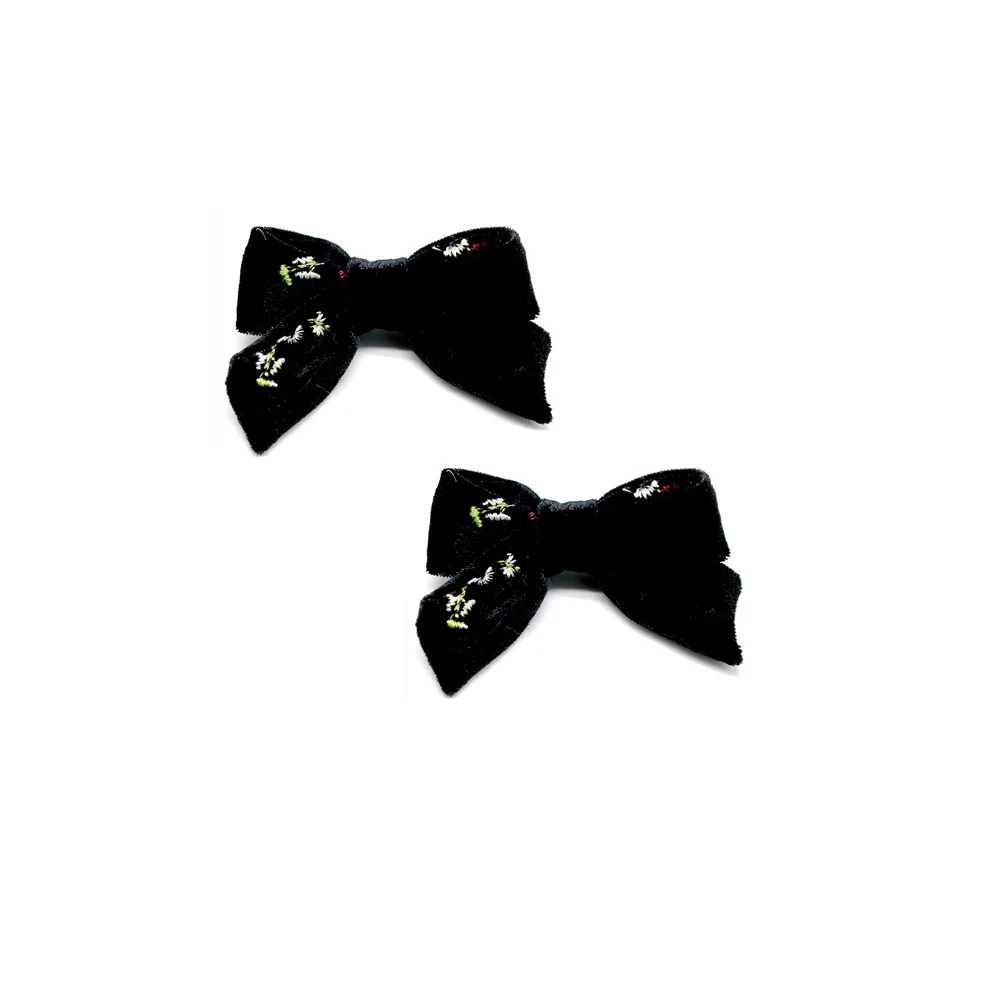 Girls Velvet Embrodiery Floral Girls Headband Elegant  Hairbow  Hair Accessories Dressy bow clip