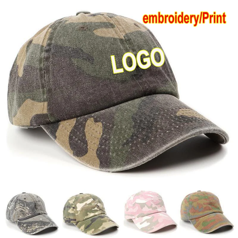 Custom Logo Camouflage Washed Cotton Baseball Cap Men Denim Outdoor Camping Snapback Caps Sunscreen Sun Hat casquette gorras