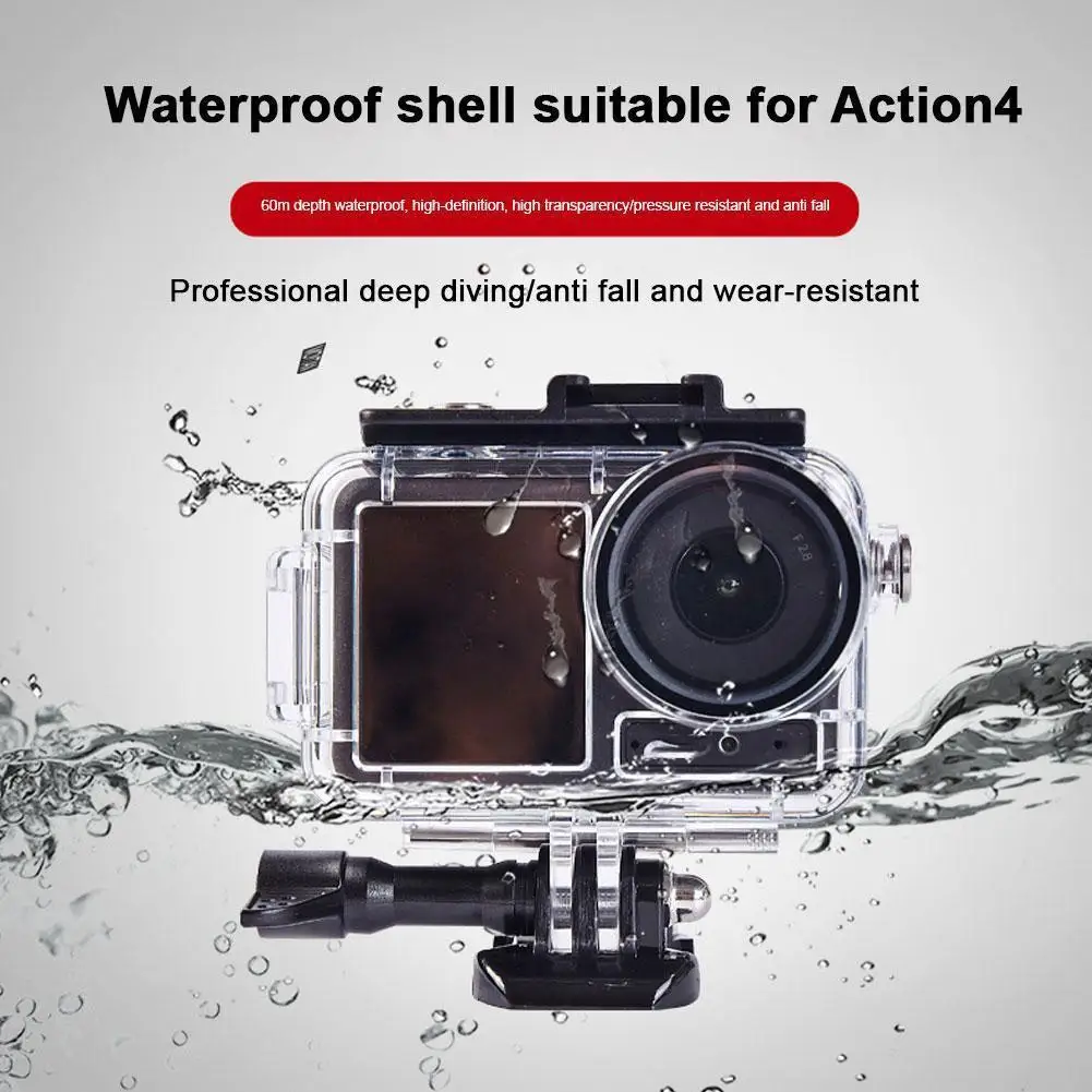 60m Deep Waterproof Suitable For DJI Action 3/4 Sealed Diving Housing High Transparency PC+316 Stainless Steel  Action Camera Ac