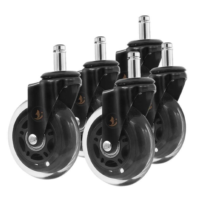 

5 PCS Black Mute Office Chair Wheel Transparent Furniture Casters Insert Rod PU Boss Chair Universal Wheel Safe Rollers