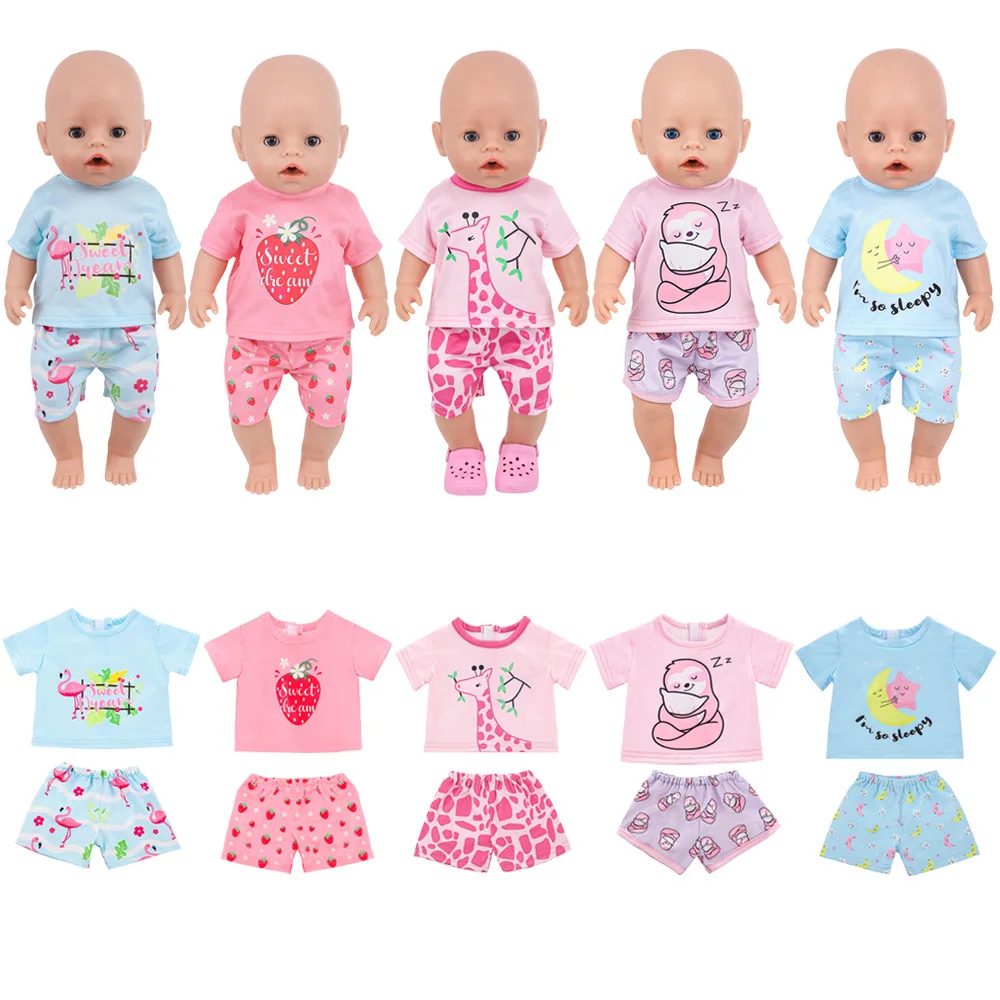 Pijamas de jirafa de dibujos animados para muñeca bebé de 43cm y 18 pulgadas, ropa para muñeca Reborn con perezoso de flamenco, juguetes para niña, regalo de nuestra generación