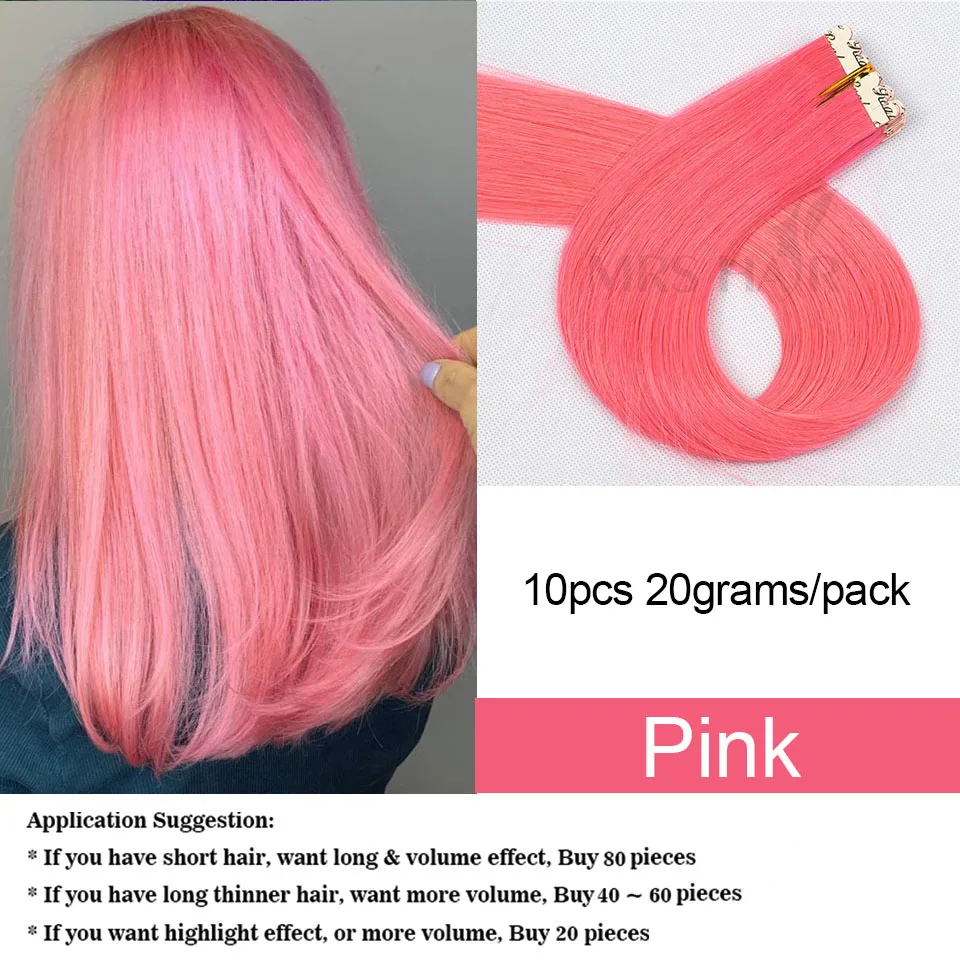 Nastro colorato con aggiunta di evidenziazioni Nastro nelle estensioni dei capelli umani Mini nastro nelle estensioni ROSA VIOLA Adesivo biadesivo 2 g/pz