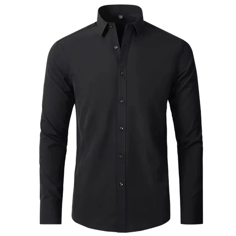 Camisa de manga larga para hombre, Camisa de popelina de seda helada, antiarrugas, antihierro, informal, de alta calidad, a la moda, para negocios y