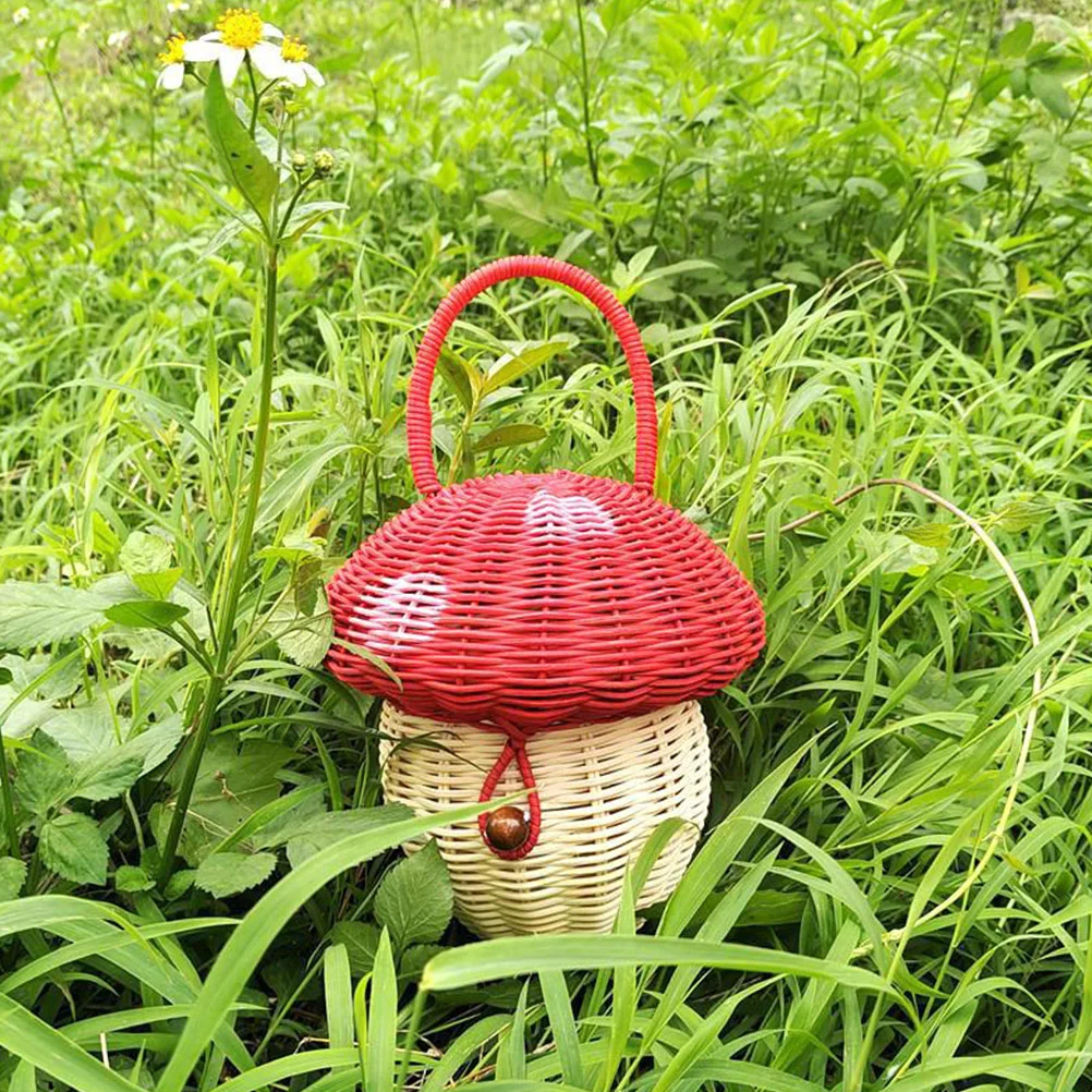 Mushroom Storage Basket Woven for Kids Handbag Decor Girl Rattan Costume Baskets