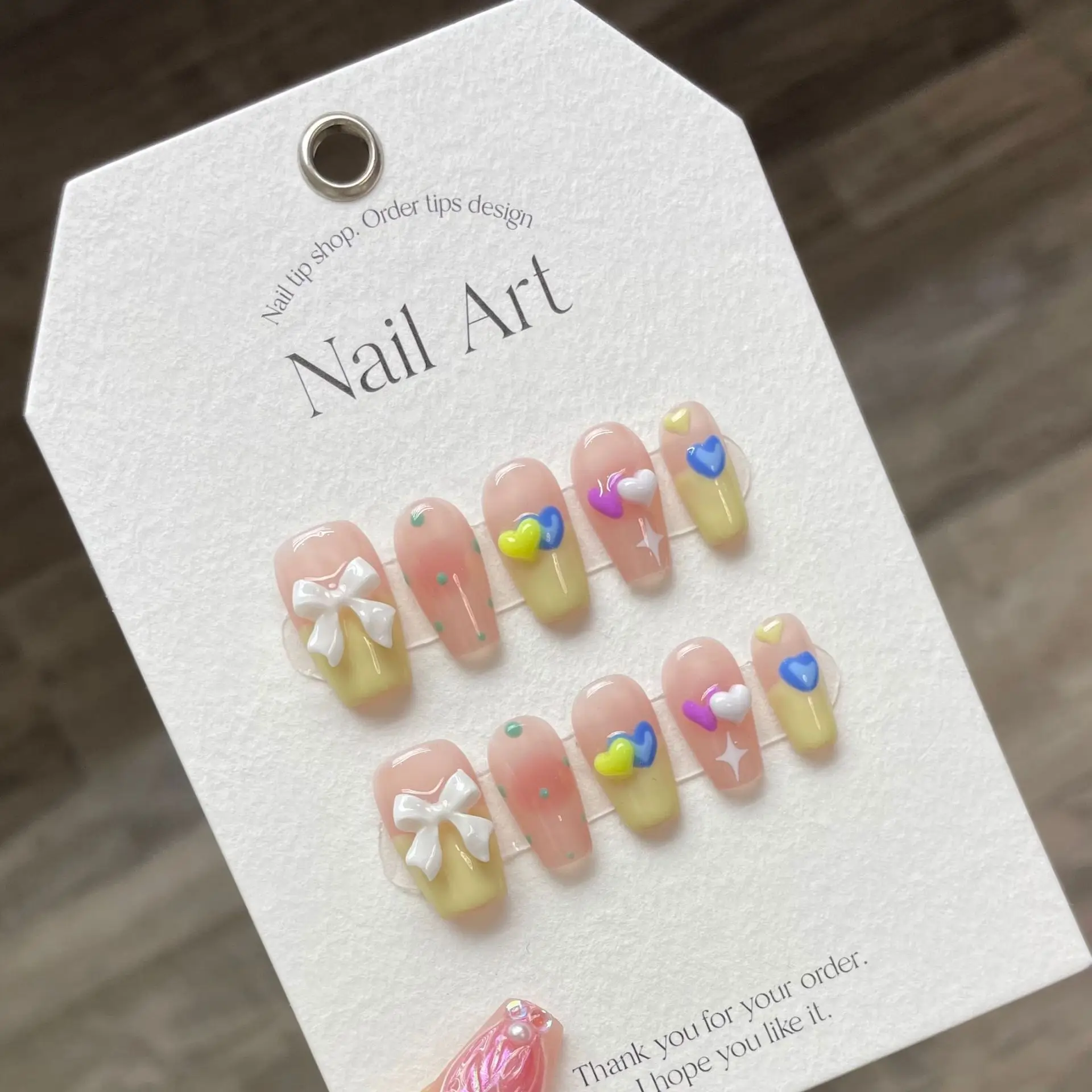 

Candy Colors Handmade Press on Nail With Rhinestones Ballerina Professional Wearable Korean Fake Nails For Girl Bowknot Nail Art