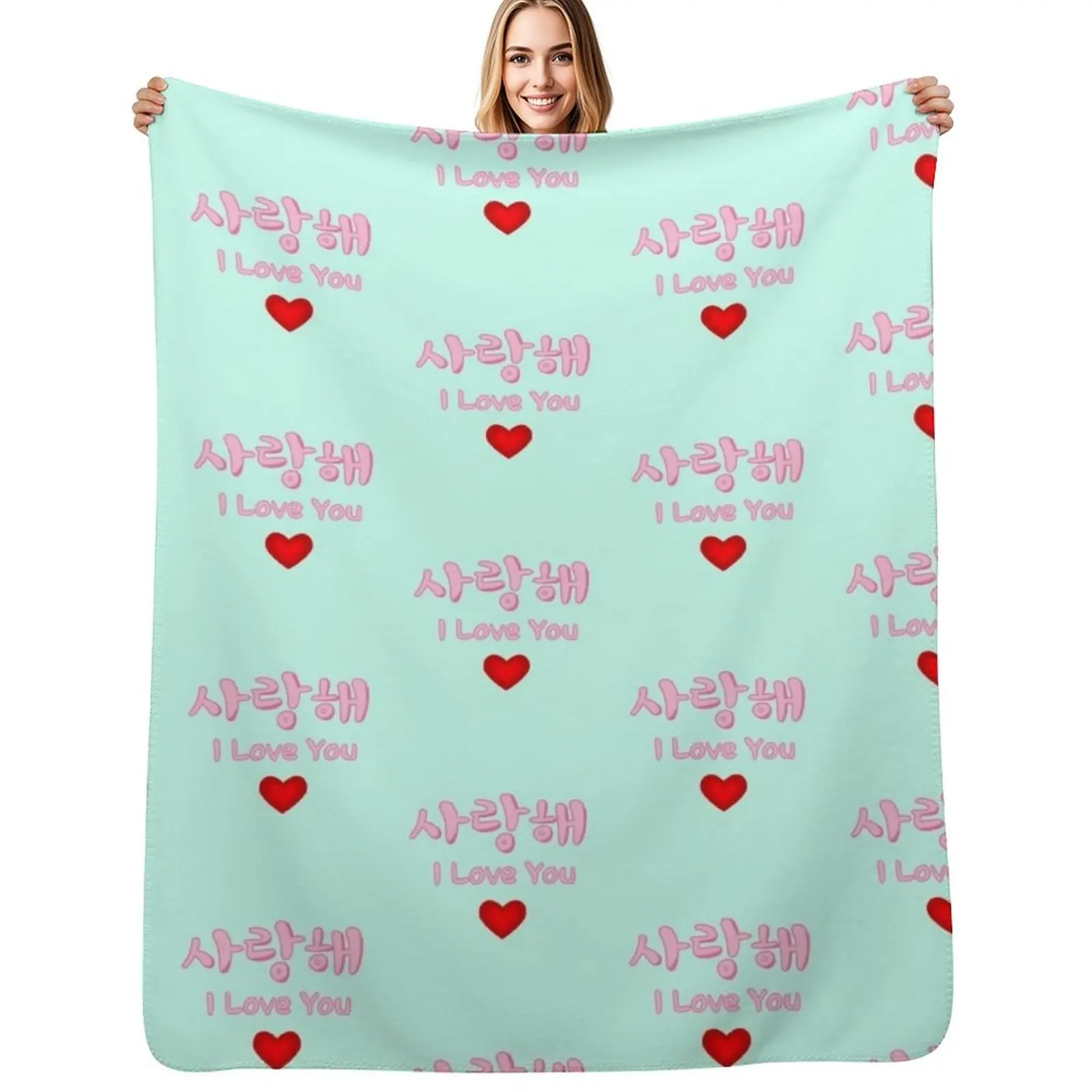 Saranghae I LOVE YOU , Saranghae in Korean(Hangul) Throw Blanket Cozy Warm Blanket for Bed Room Decor