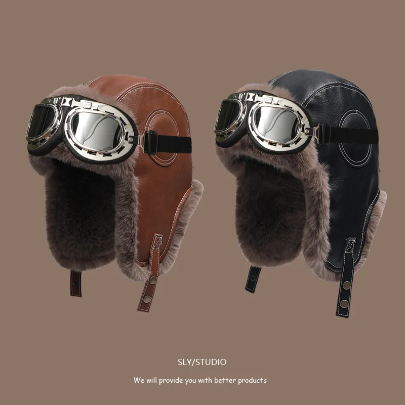 Winter Women Men's Trapper Aviator Trooper Earflap PU Leather Warm Russian Waterproof Ski Hat Bunker Cap Warm Ear Protectors Hat