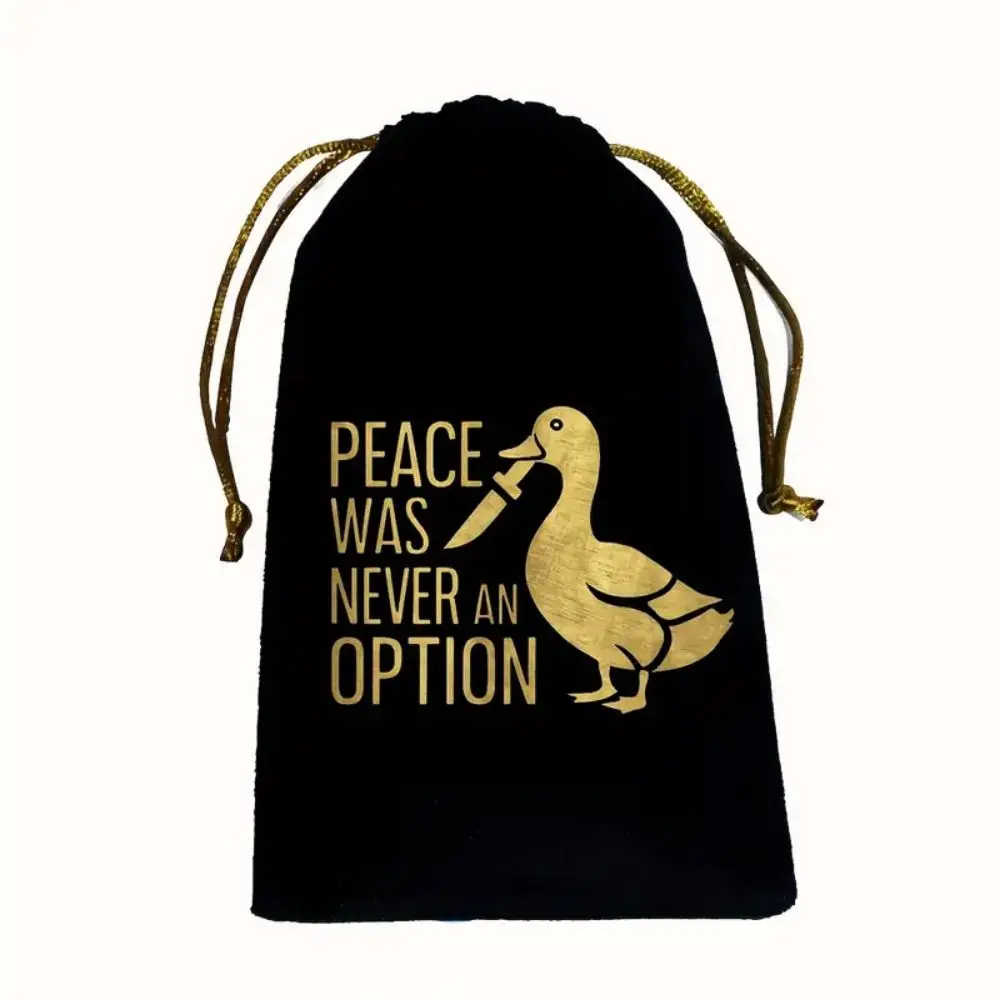 VIKAMA Peace Was Never an Option Gift Bag Black Drawstring Pouch with a Gold Duck Design Perfect for Dice Cards Game Travel view 3