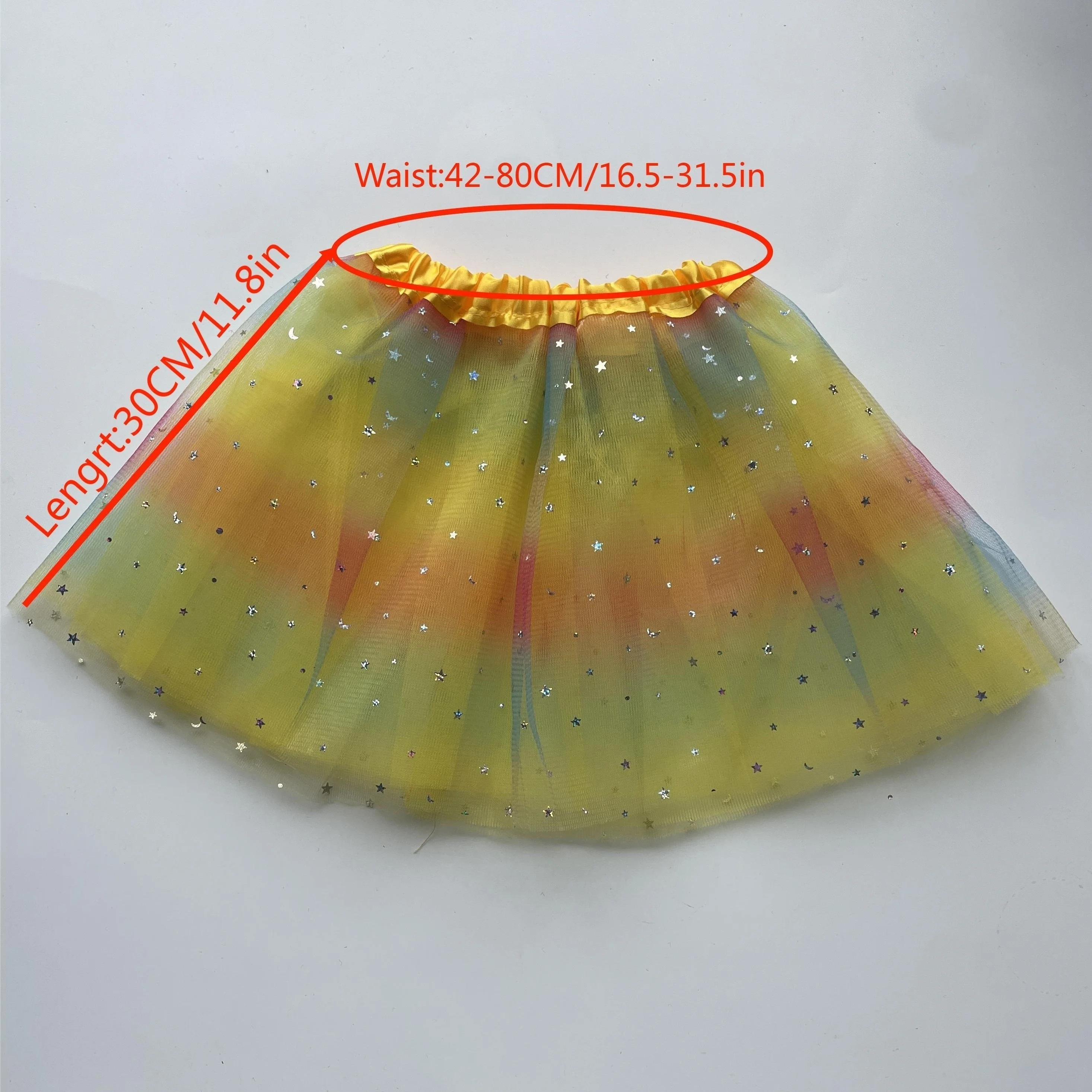 Candy colored mesh TUTUTU dress skirt with a small short skirt featuring sparkling stars and moon patches