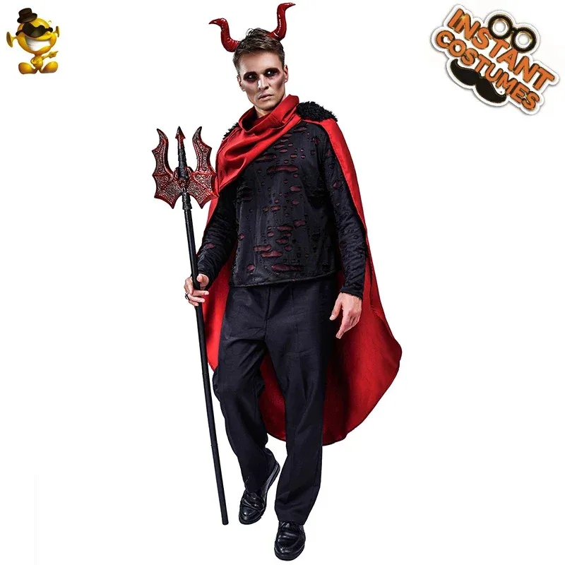 

Lovers Men Women Halloween Costumes Devil Fancy Dress Red Black Evil Couple Clothing Purim Cosplay Adult Outfit With Horn v;6,a'
