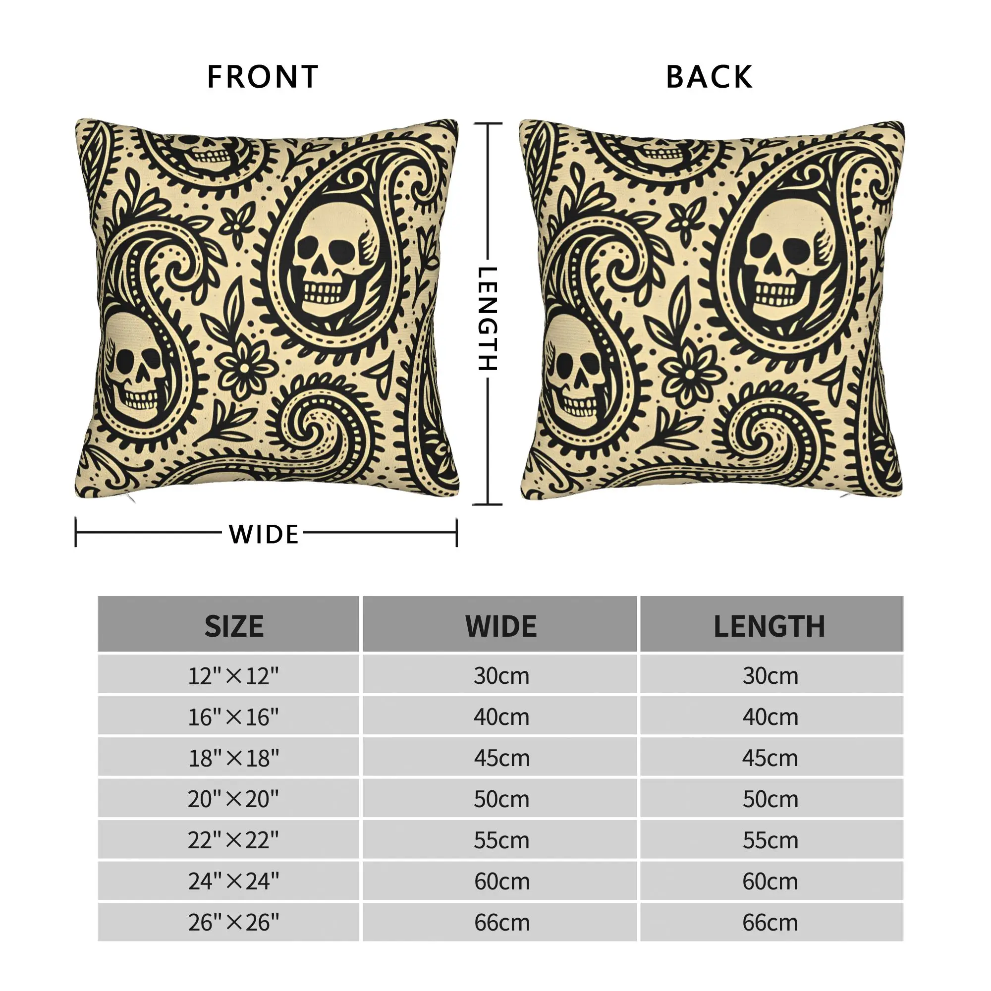 Pillow Cover Skull Paisley Vintage Seamless Pattern  Morden Pillow Case For Office Car Home Decor Pillowcases