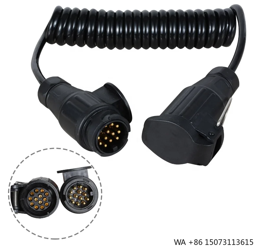 13 Core Trailer Extension Cable with Trailer Plug Socket 13-Pin 12V Trailer Connector Spiral Cable  for Truck RV Caravan Tractor