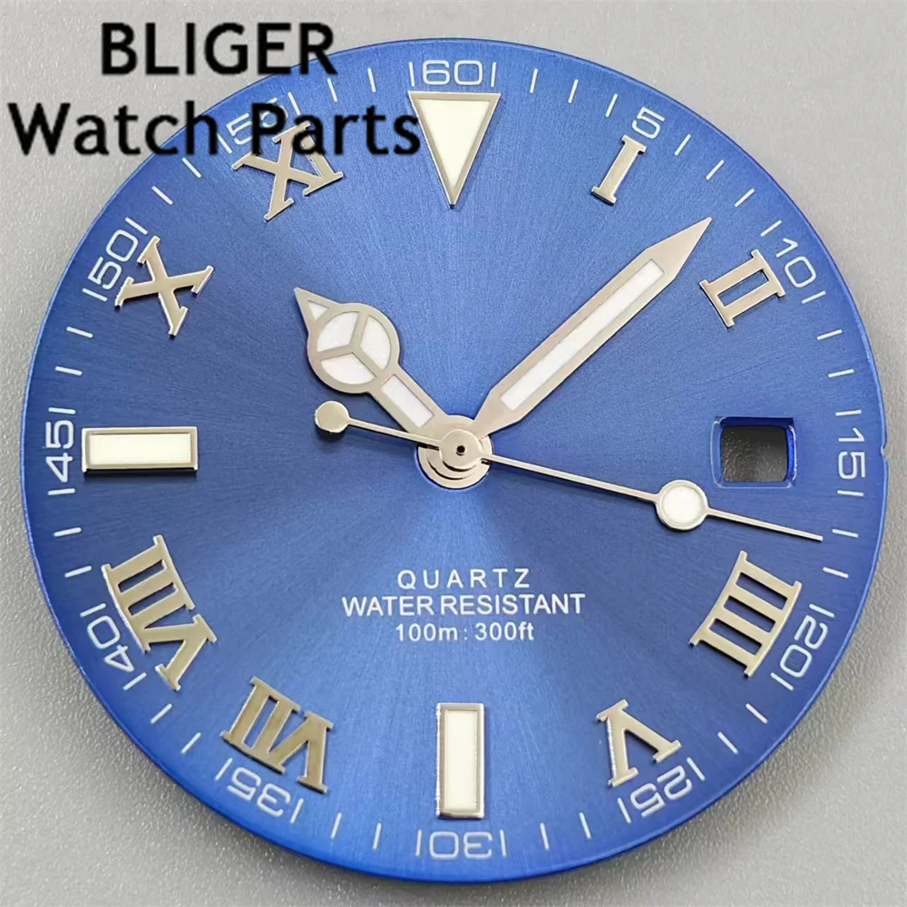 BLIGER 29 мм кварцевый циферблат для часов, черный, серый, белый, синий циферблат, зеленый светящийся, подходит для RONDA 515, кварцевый механизм
