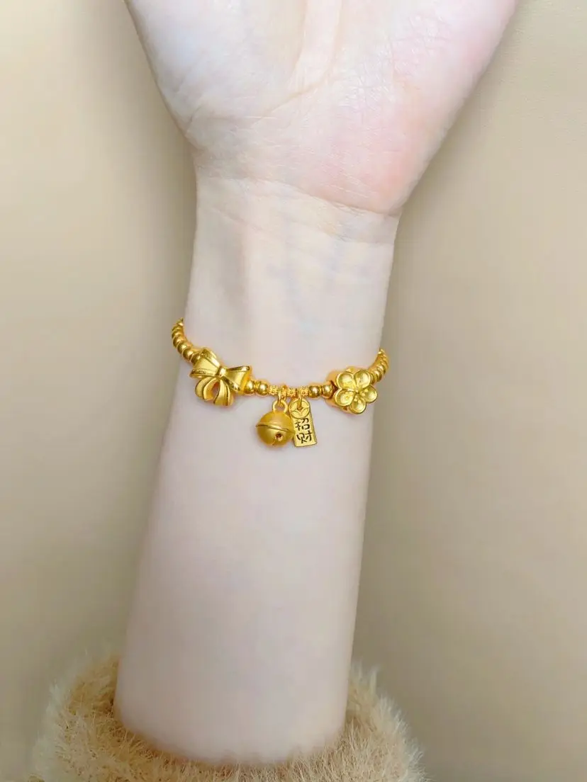 Original Golden Bow Bracelet for Women 2024 New Peach Blossom Lucky Bell Full Circle Golden Balls Bracelet Gifts for Girlfriend