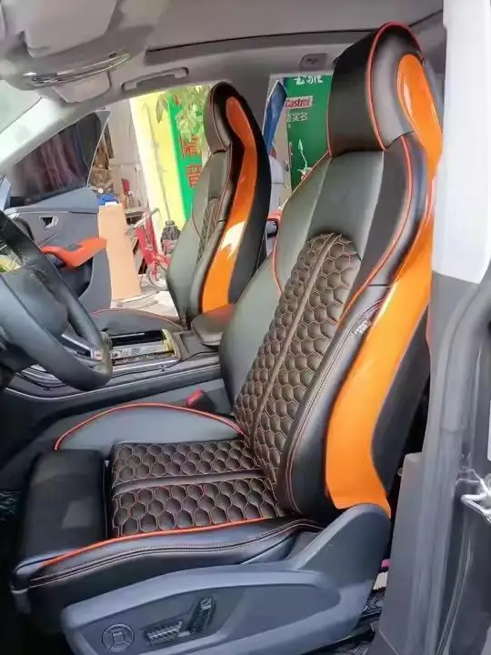 Top Grade Power Seats - Two Tone Leather Honeycomb Design Comfort Support Car Interior Enhancement Daily Commuting and Travel