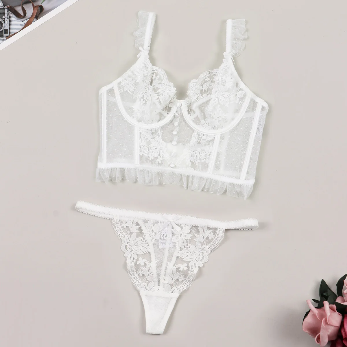 

Varsbaby сетчатый прозрачный бюстгальтер-стринги комплект из 2 предметов женское сексуальное нижнее белье с вышивкой модное прозрачное кружевное нижнее белье комплект из 2 предметов