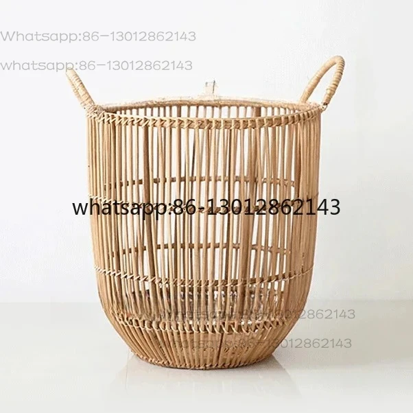 Hand-Held Laundry Basket Real Rattan Hand-Woven Dirty Laundry Changing Clothes Storage Basket Decorative Flower Basket