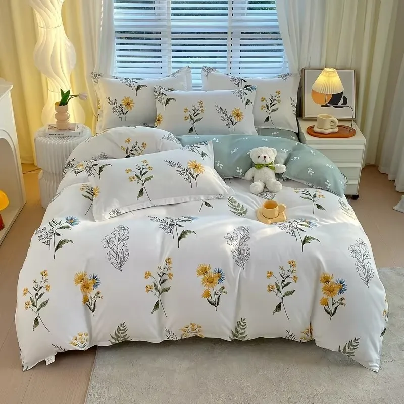 3pc Flower Pattern Duvet cover Set,No Core,Material Skin-Friendly Breathable Soft Polyester Fabric,bedroom All Seasons Bedding