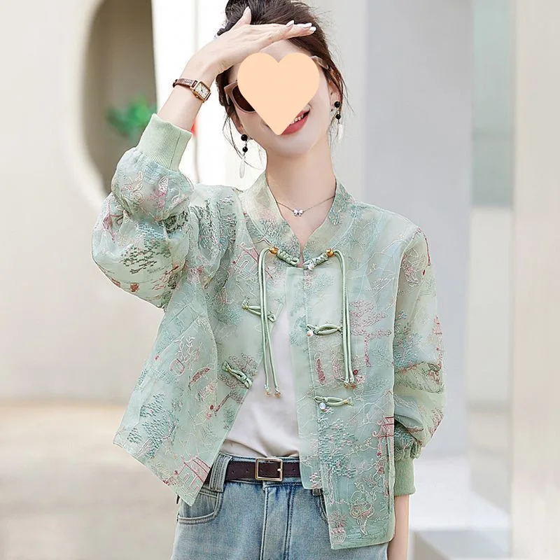 

Spring Summer Chinese Style Embroidered Jacket Woman Clothes Fashion Thin Loose Top for Women Blusas Cardigan Ladies Blouse