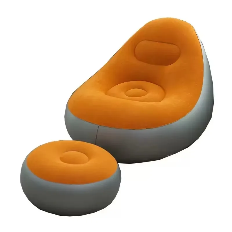 New inflatable sofa with foot pump PVC flocking lazy sofa foldable storage single inflatable recliner