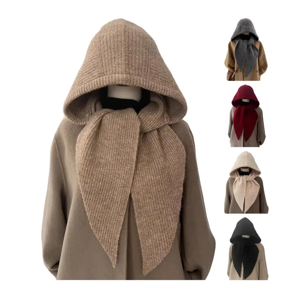 Women Knit Hooded Scarf Hat, Winter Pullover Balaclava Hood Warm Knit Balaclava Hood for Cold Weather Warm Knit Headwear