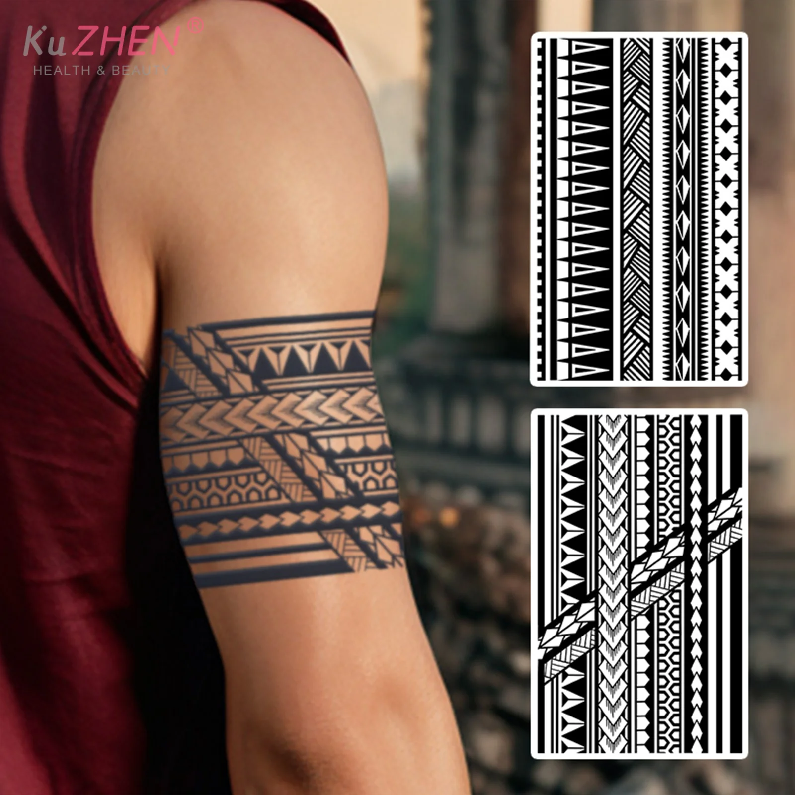 1 قطعة سوار نمط هندسي مقاوم للماء الذراع الفرقة الوشم المؤقت ، دائم 1-2 أسابيع ، الوشم وهمية واقعية شبه دائمة #2