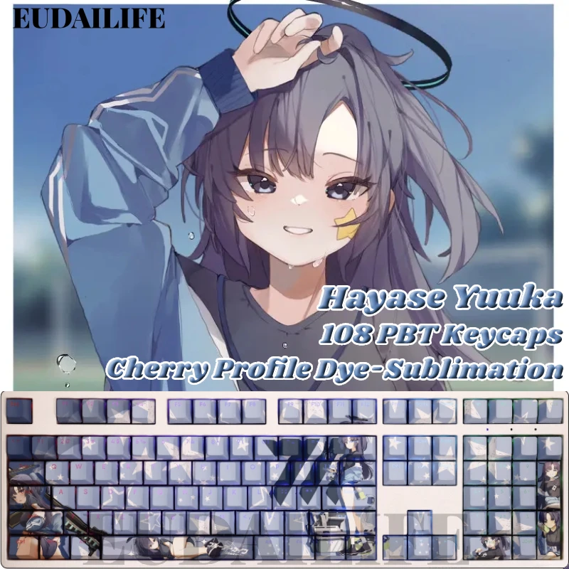 

Hayase Yuuka 108 Keycaps Blue Archive PBT DYE Sublimation Light Transmitting Cherry Cross Axis Switch for Mechanical Keyboard