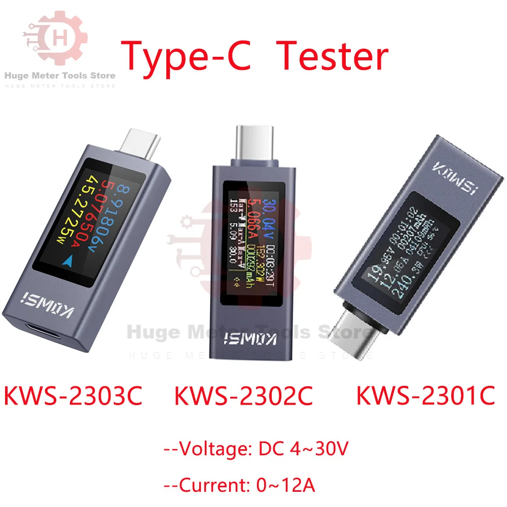 

Type-C Tester Multi-functional Digital Display DC 4-30A 0-12A Amp Voltmeter Ammeter Detector Power Bank Charger Indicator Tools