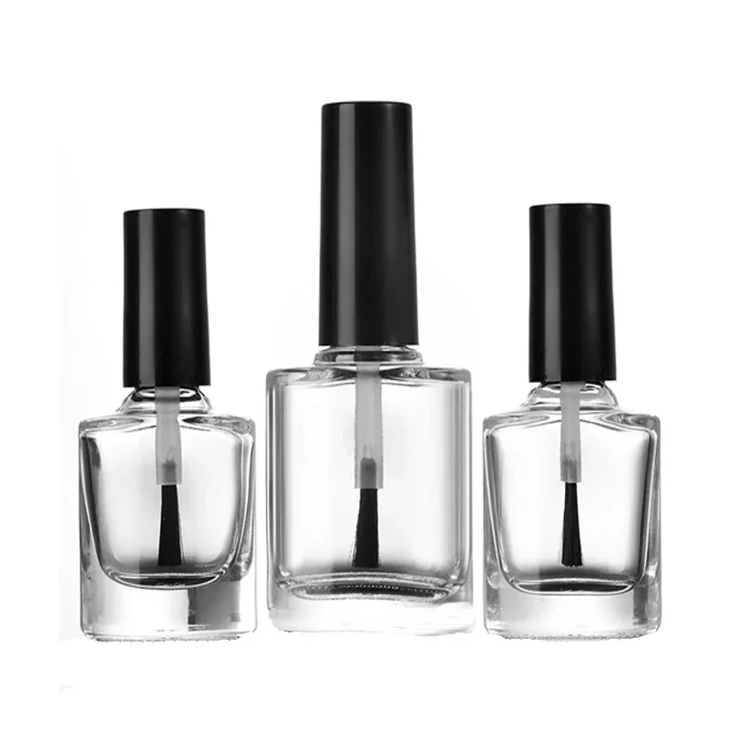 5pcs 5ml 10ml 15ml Empty Nail Polish Glass Bottles With Brush Lid Sample Vial Square Round Cosmetic Container Nail Art Bottle