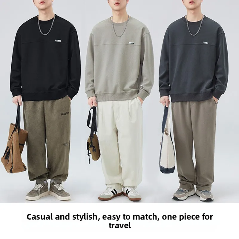 【Mirrordust】Long Sleeve Round Neck Heavyweight Sweatshirt Spring and Autumn Split Design Casual2025New Loose Pullover Top