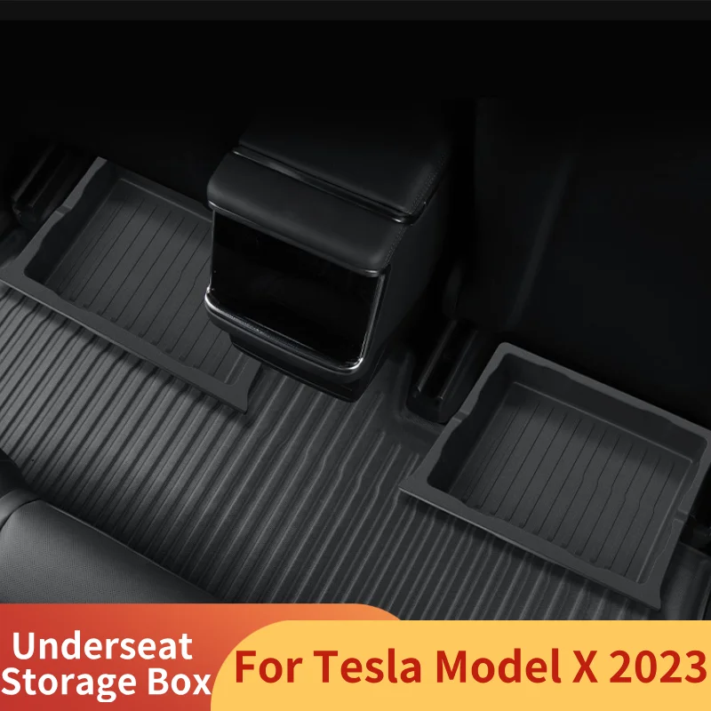 Front Underseat Storage Box for Tesla Model X 2023 Seat Push Pull Drawer TPE Hidden Tray Organization Car Interior Accessories