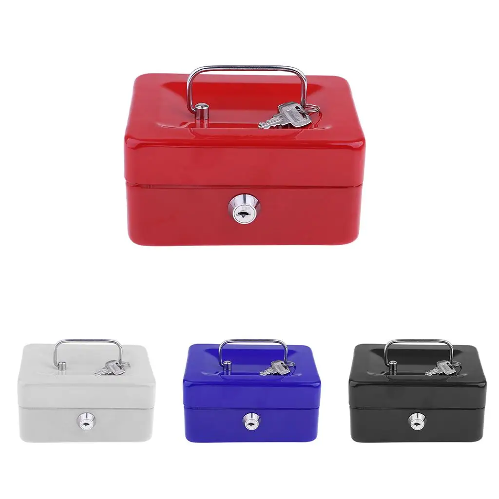 Portable Mini Cash Money Case Metal Safe with Handle Secure Box for Office Home Market Stall Decoration