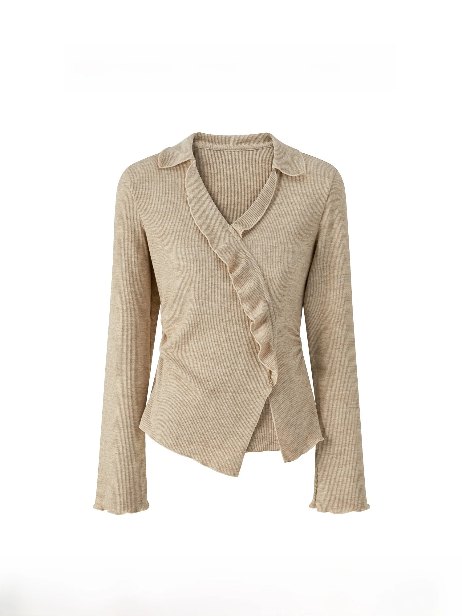 

Canton S Vintage Turn-down Collar Long Sve T-irt Women's Slim Fit Faionable Autumn Top Skin-friendly Breathable