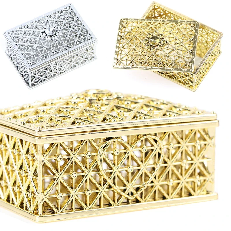 Vintage Treasure Storage Box Retro Gold Sliver Candy Jewelry Trinket Boxes Small Hollow Organizer Case Wedding Decor Party Gifts