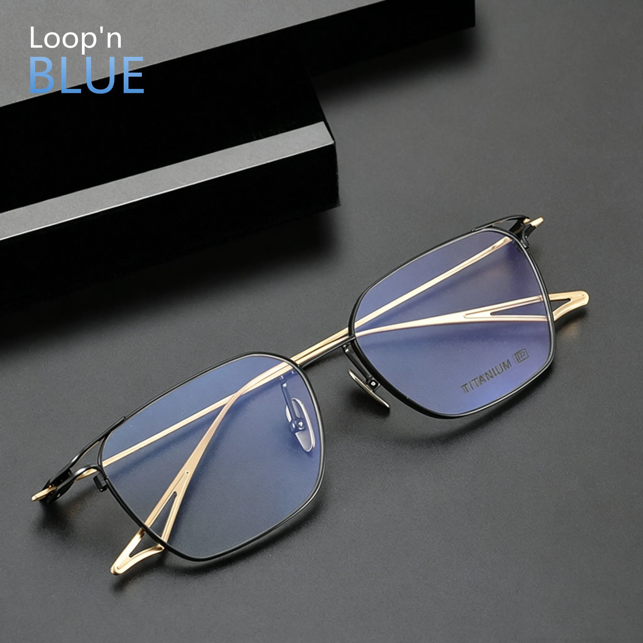 Loopnblue Business Style Ultra Light Pure Titanium Thick Square Rim Eyewear Frame, Anti Blue Light Custom Prescription Myopia