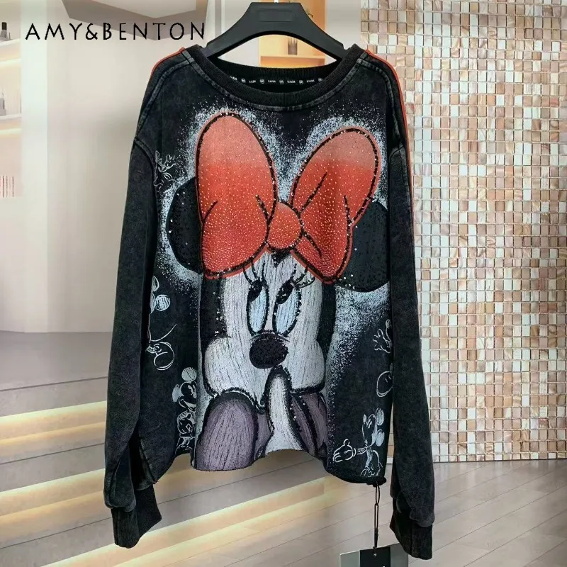 

Trendy Brand Autumn Winter New Heavy Industry Cartoon Fashion Oversized Loose O-Neck Sweatshirt Women's Y2k Long-sleeves Hoodies