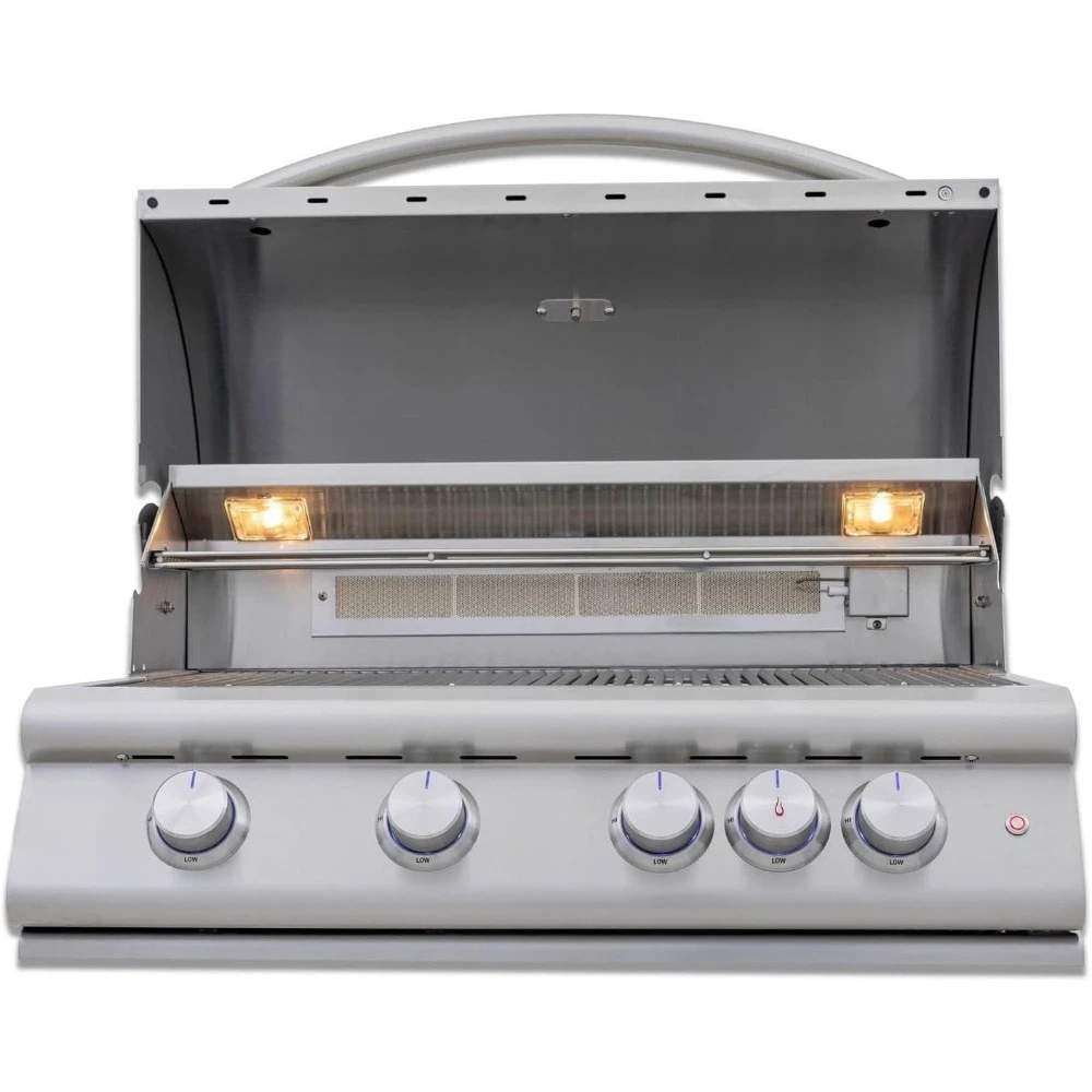 Gas Barbecue Grill with Rear Infrared Burner and Lifting Auxiliary Cover, LTE + 32 Inch, Built-in Propane Gas