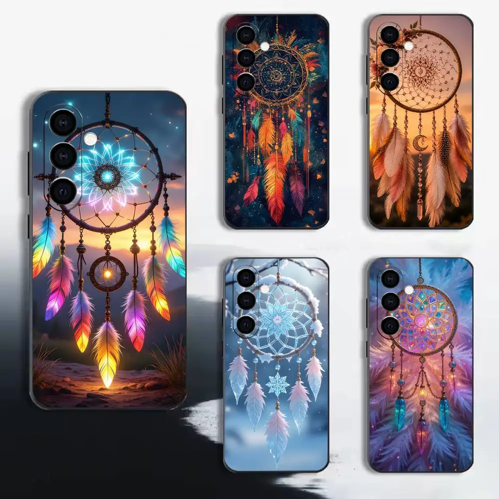 Totem Mandala Dreamcatcher Phone Case For Samsung A72,A53,A71,A70,A52,A73,A51,Silicone Black Soft